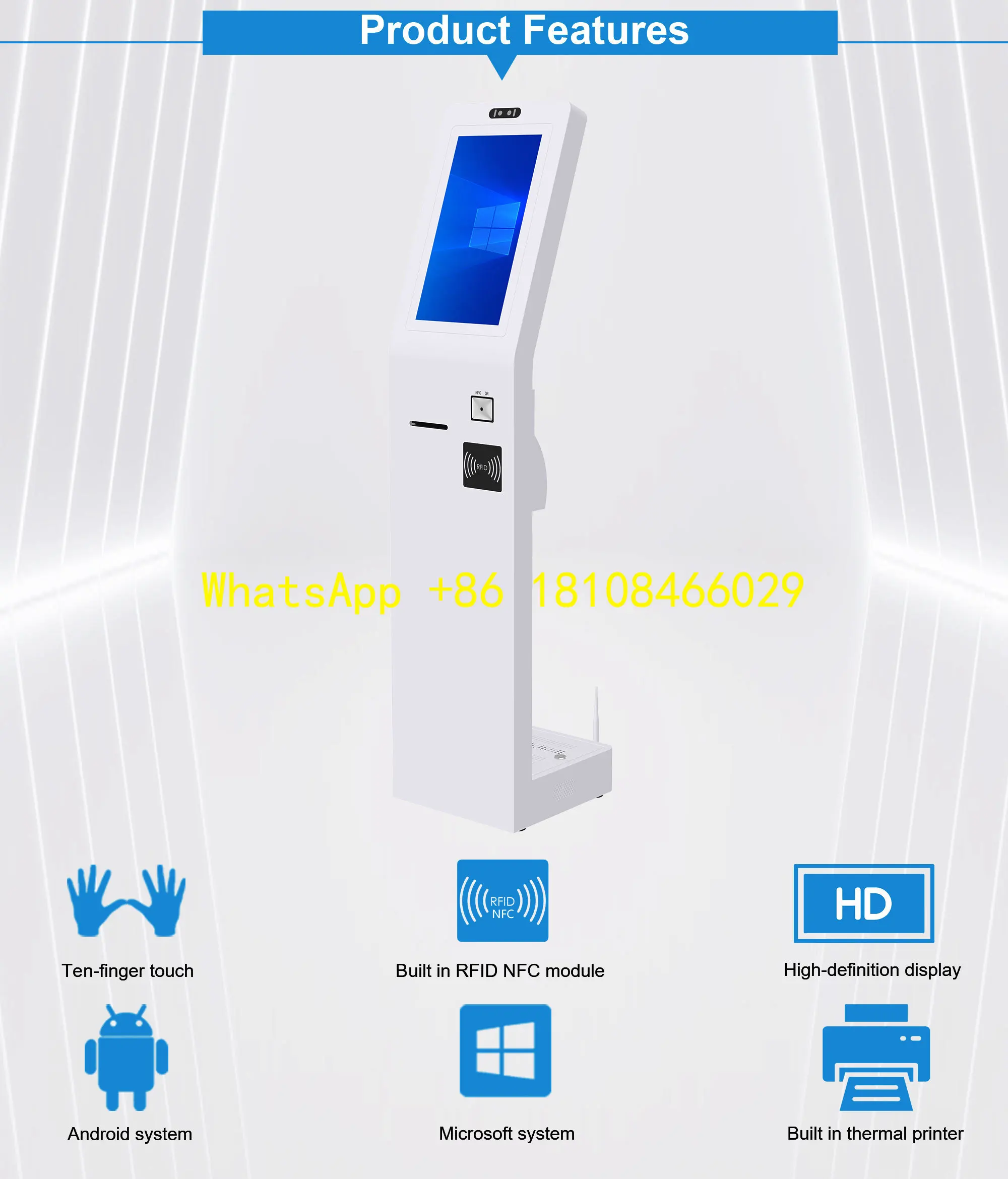 Bill Payment Printer Scanner SDK Function 21.5 Inch Self-Service Checkout Kiosk with Touch Screen Food Order Terminal