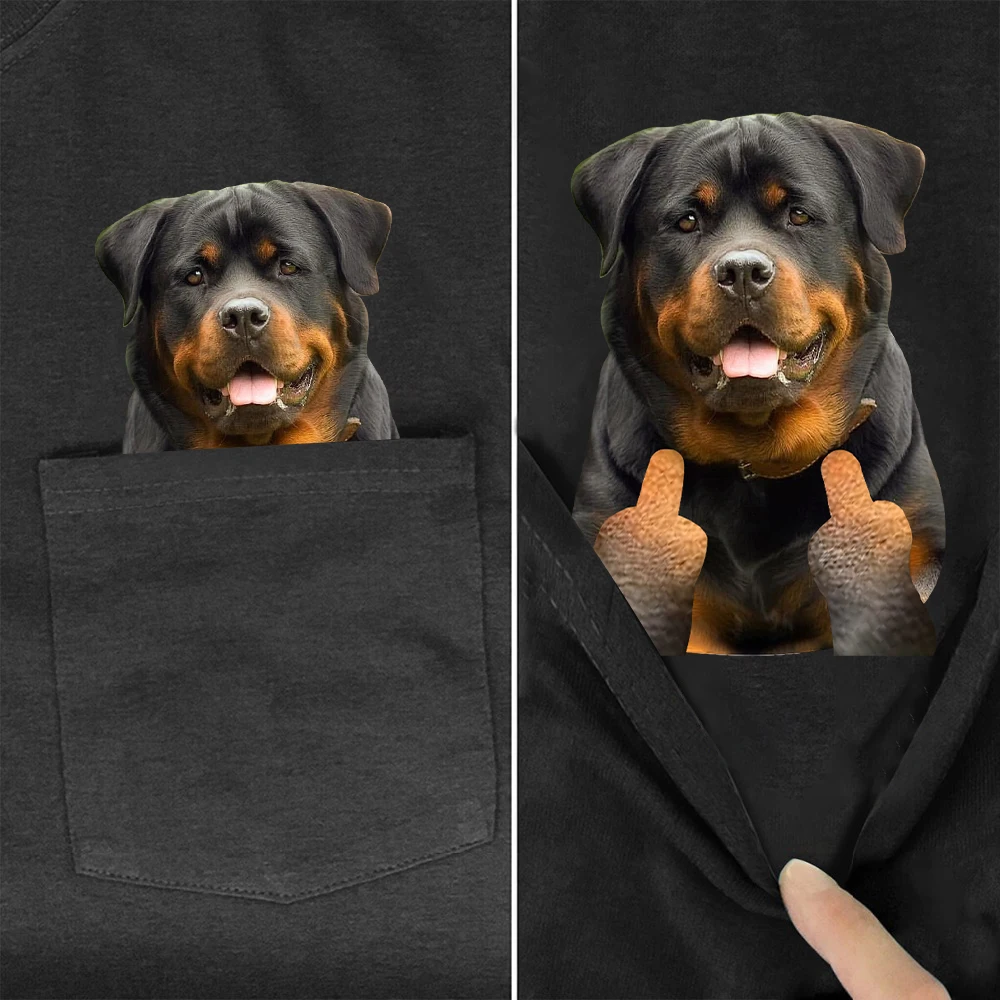 CLOOCL Rottweiler koszulki śmieszne psy podwójna kieszeń na środkowy palec bawełniana koszulka letnia odzież damska koszule z krótkim rękawem