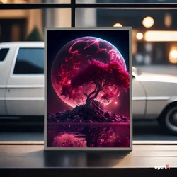 Pintura de lámpara de noche LED de árbol de la suerte misterioso HD, regulable recargable por USB, marco de decoración gótico para el hogar, regalo de luz de humor único