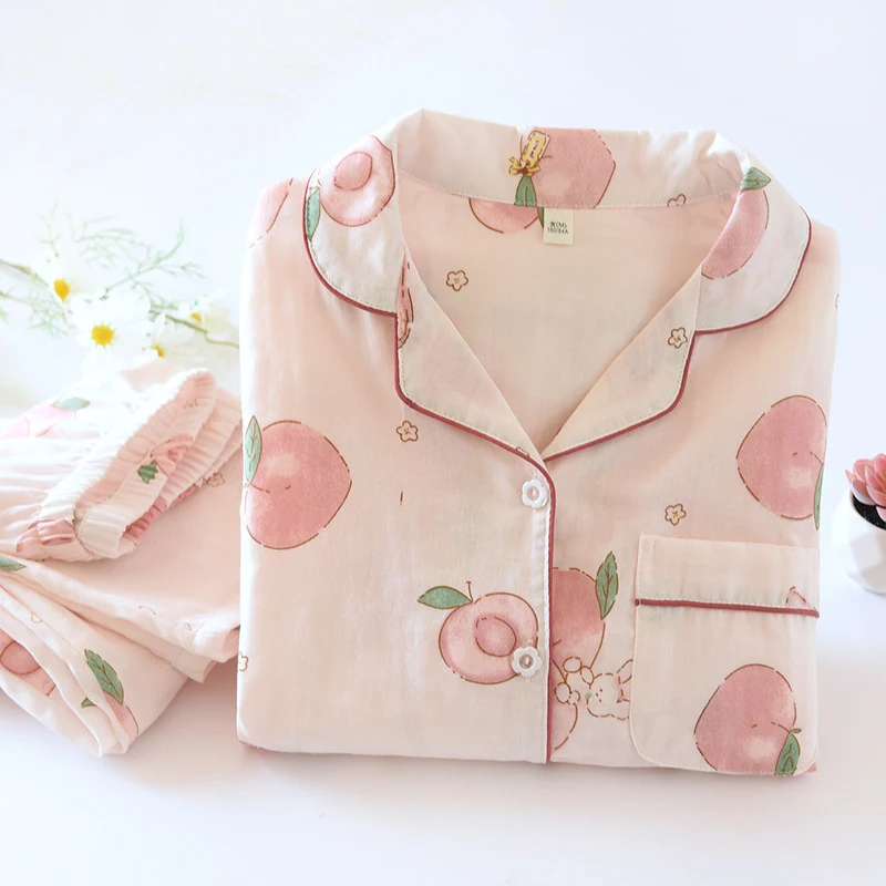 2-Piece Women's Pajama Set, Tiny Floral Print Sleepwear, Double Gauze 100% Cotton Long Sleeve & Relaxed Fit, Lightweight & Breat