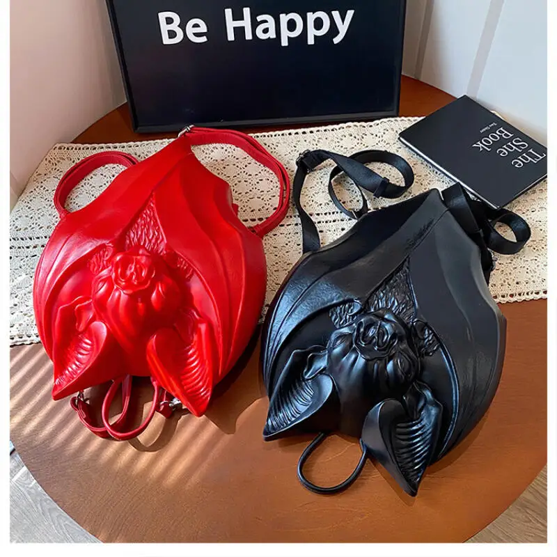 Gothic Dark Punk 3D Bat Shaped Backpack Handbag Creative Novelty Halloween Cosplay Shoulder Crossbody Bag for Women Girls