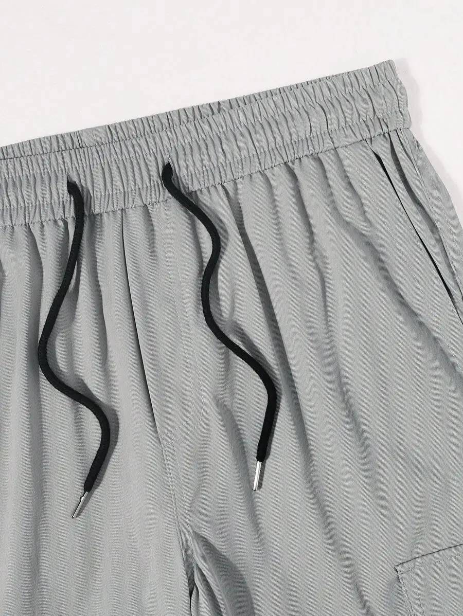 Men's Gray Cargo Pants with Multiple Pockets, Casual Daily Wear for Fall