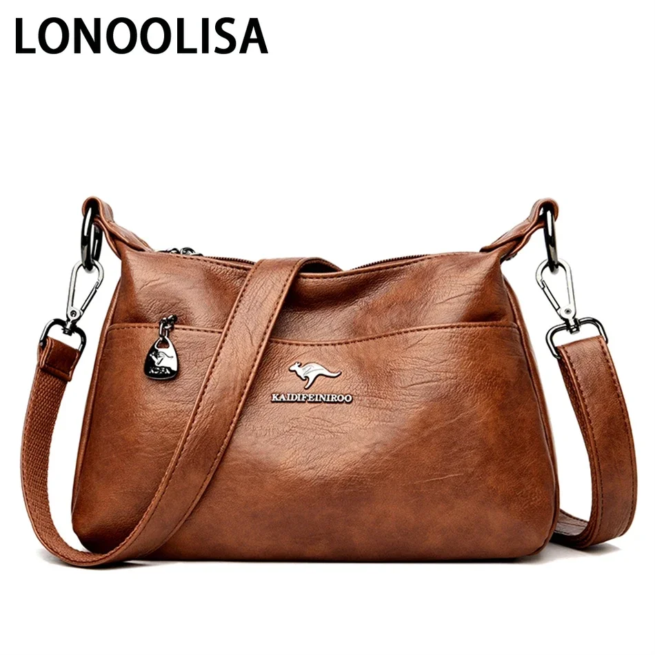 

Ladies Bilayer Multi-pocket Messenger Bag High Quality Soft PU Leather Shoulder Bags Casual Crossbody Bags for Women New Tote