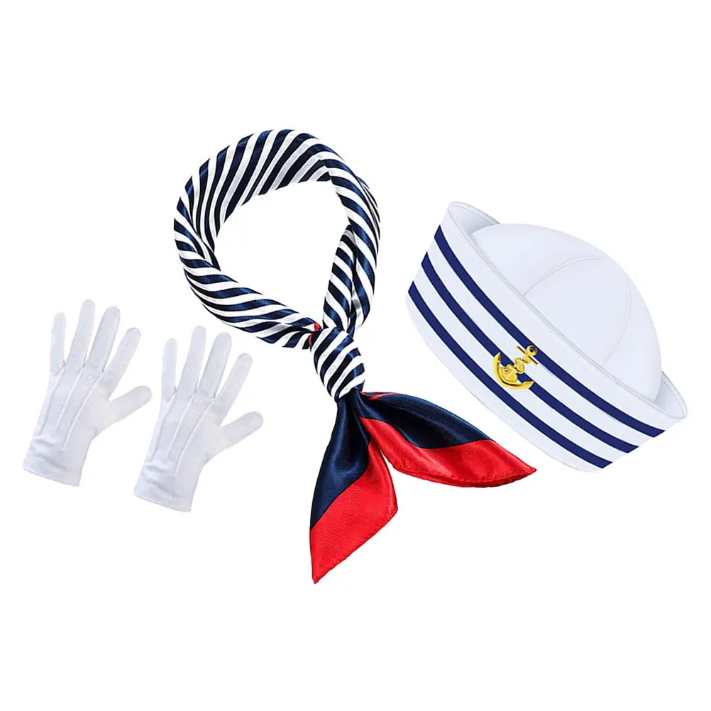 1 セットヨット船長帽子スカーフと手袋付きセーラーコスチューム女性アクセサリー航海衣装ハロウィンカーニバル用