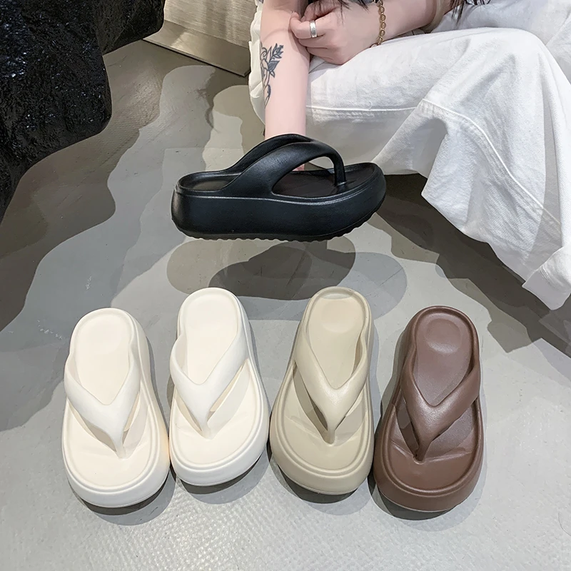 Summer Women New Popular Chunky Platform Clip Toe Sandals Thick Bottom Slip On Silppers EVA Anti-odorant Sandalias De Mujer