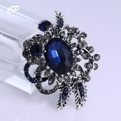 Ancient Silver Color Ink Blue Medium Crystal Brooch Fashionable and Versatile Fashionable and High-end Corsage Accessories