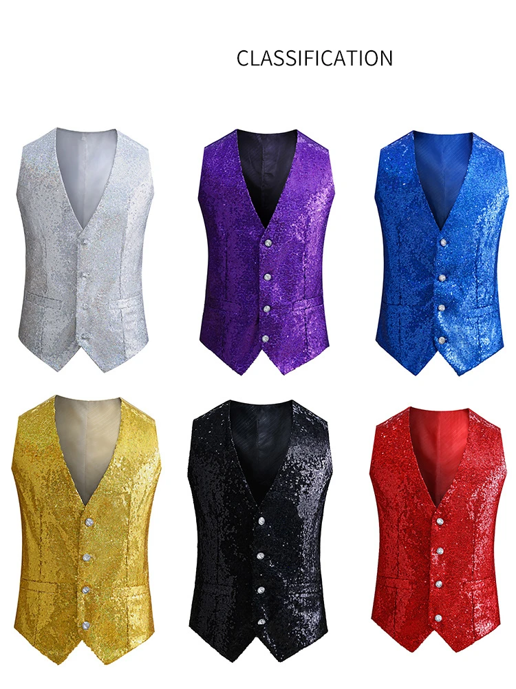 Sequins Weste Für Herren – Glitzernde Wastecoat Für Hochzeit, Party In Schwarz, Rot, Gold Sequins Weste Für Herren – Glitzernde Wastecoat Für Hochzeit, Party In Schwarz, Rot, Gold