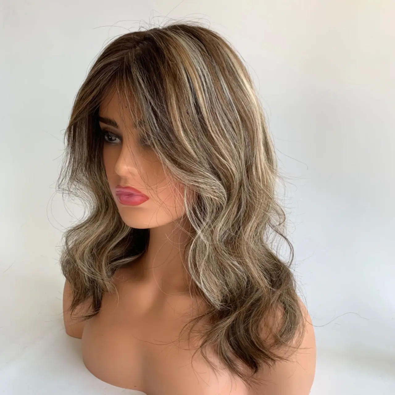Silk Base Medical Wig Silicone Cap Glueless Wig Brown Highlight Color  Replacement European Human Hair For Alopecia Or Cancer