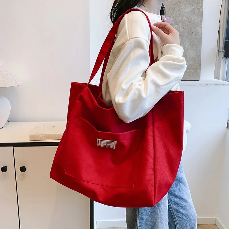 2024 Autumn New Women's Bag Korean Large-capacity Tote Bag Canvas Commuting Simple Literary Shoulder Back Handbag Women