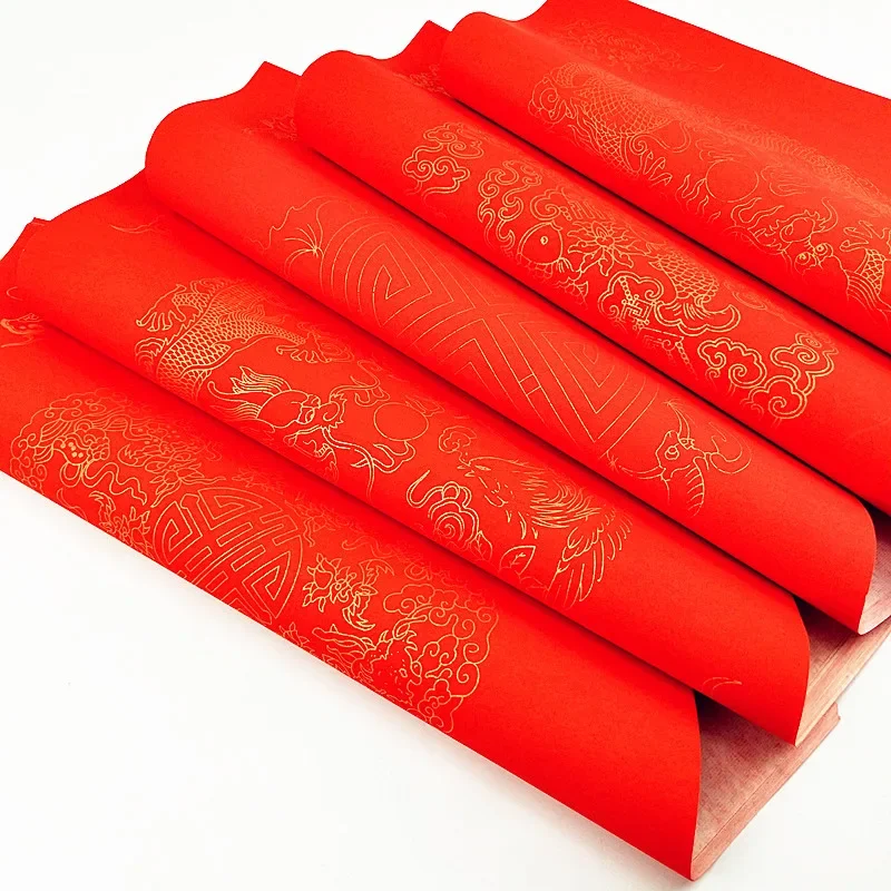 Red Xuan Paper Manuscript Window Paper Chinese Style Adult Student Handmade Artwork Spring Couplet Paper Blessing Door Stickers