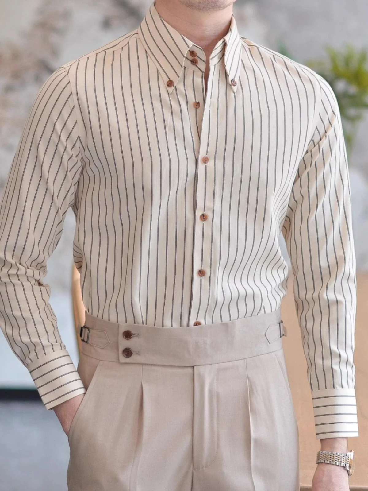 

Мужская рубашка Briti Busin Sle для осени и весны, не требующая глажки, в полоску, приталенная, повседневная, из полиэфирного волокна