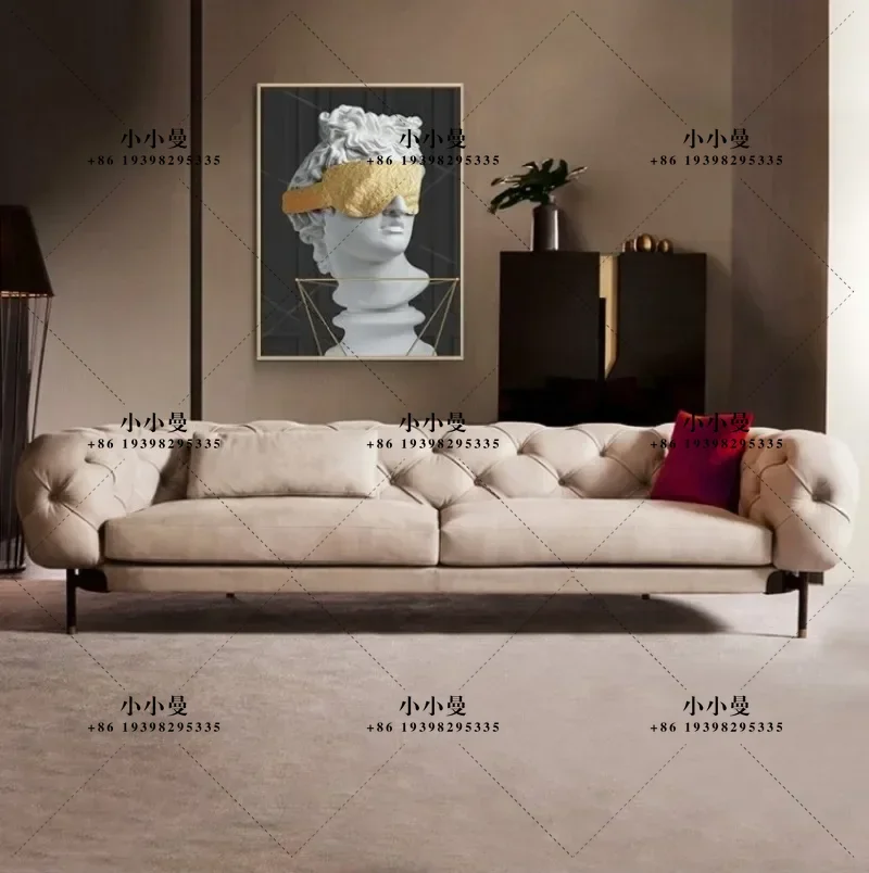Italian light luxury imported first-layer cowhide Nordic designer minimalist buckle villa living room leather sofa