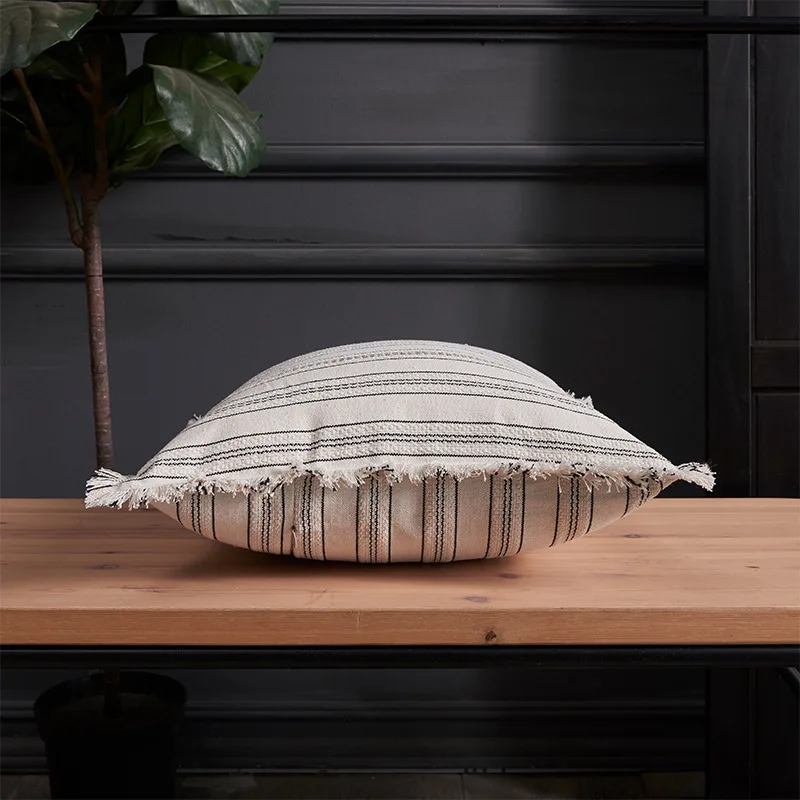 2025 Striped Woven Jacquard Beard Edge Cushion Cover For Home Sofa Bed Throw Pillowcase Living Room Decorative