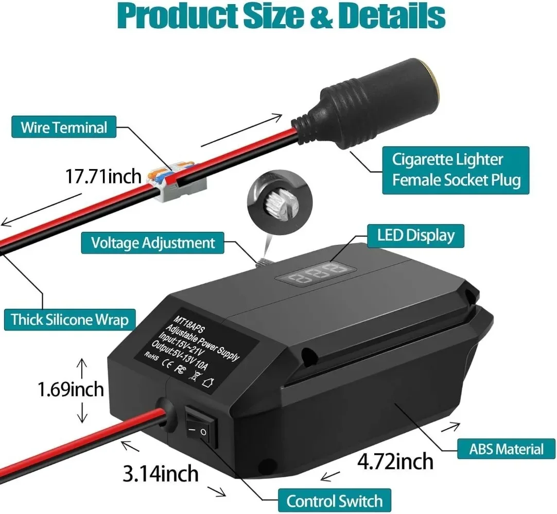 Imagem -06 - para 513v Conversor Step Down para Makita 18v Adaptador de Bateria de Íon-lítio Isqueiro Adaptador de Energia Regulador de Tensão Mt18aps 18v