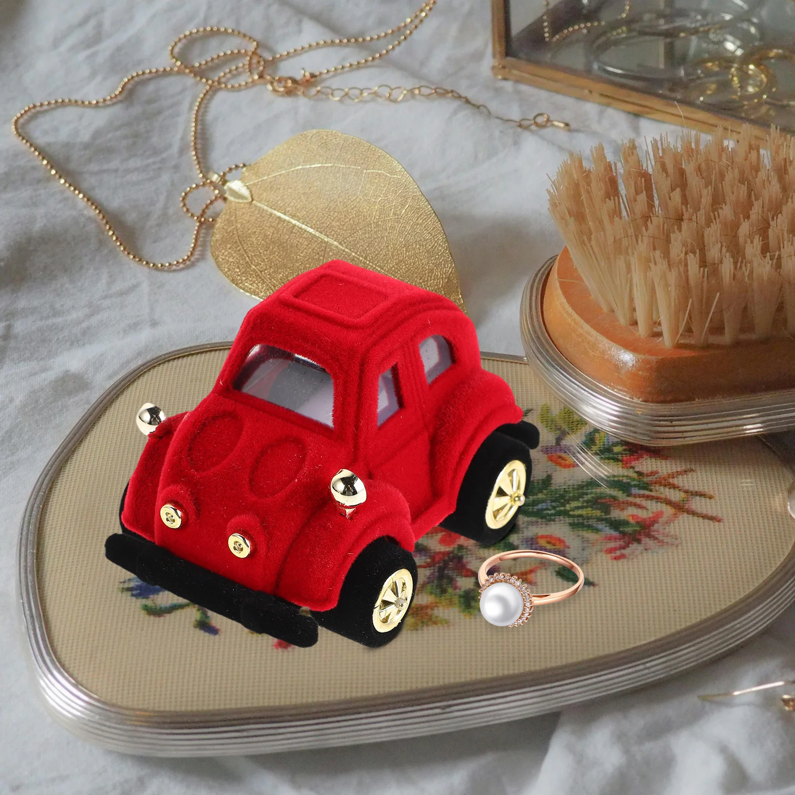 Vintage Car Ring Box Soft Lined Proposal Case Valentines Day Engagement Wedding Jewelry Organizer Earring Jewelry Box