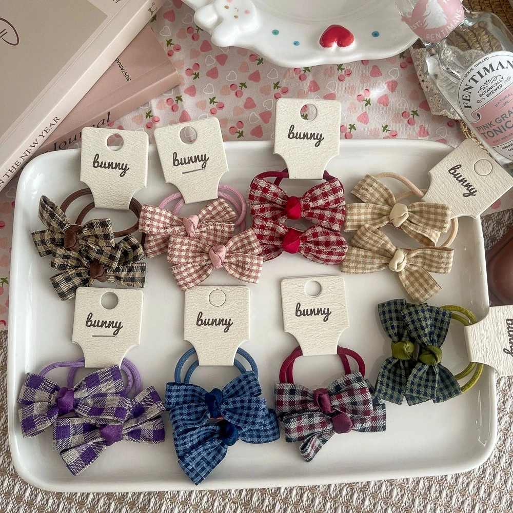 

Резинка для волос с клетчатым принтом и бантом для девочек, аксессуары для волос, хлопковый держатель для хвоста, детские клетчатые банты для волос, эластичные ленты для волос