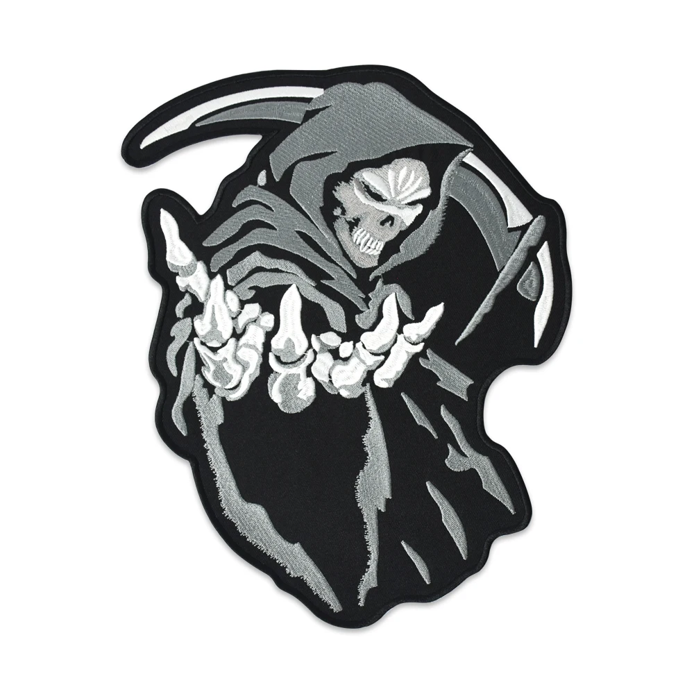 Sons Of Reaper Grey Skull Embroidered Patches Full Back Size motorcycle Biker large applique Patch 30cm High for hoodie jacket