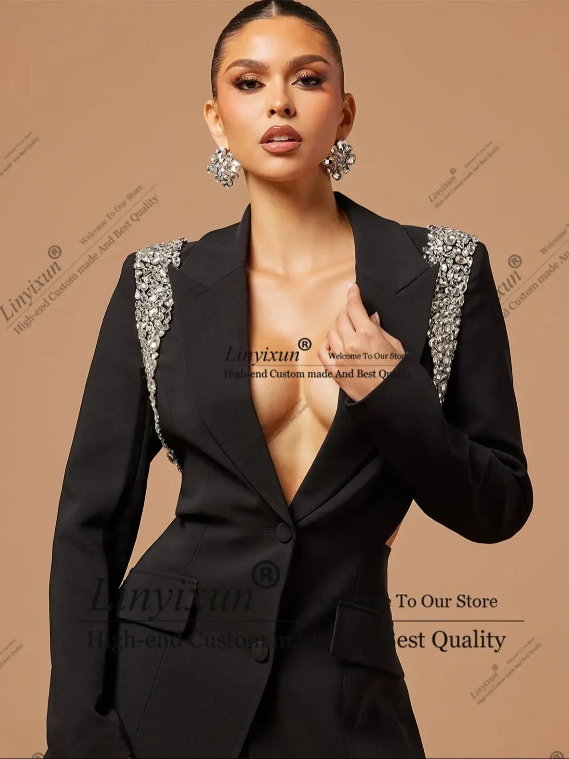 Luxury Suit for Women Single Feather 2 Piece Jacket Pants  Blazer Set Slim Fit Office Lady Female Clothing Blazer Set
