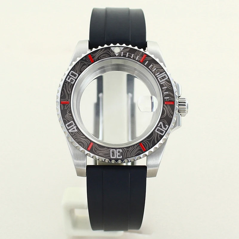 

NH35 Watch Case 40mm Sapphire Rubber Strap For NH34 NH35 NH36 Miyota 8215 Eta 2824 Automatic Movement SUB Style Bezel 28.5mmDial