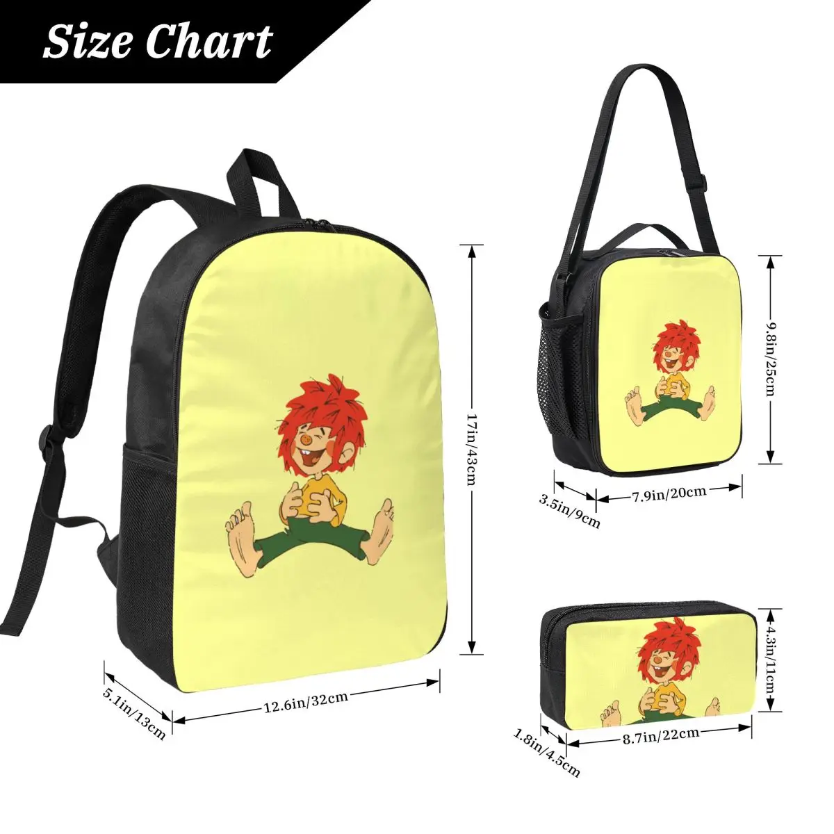 

Pumuckl Is An Invisible Goblin Backpack Boys Girls BookBag School Bag Computer Shoulder Bags 3ps Insulated Lunch Bag Pencil Case