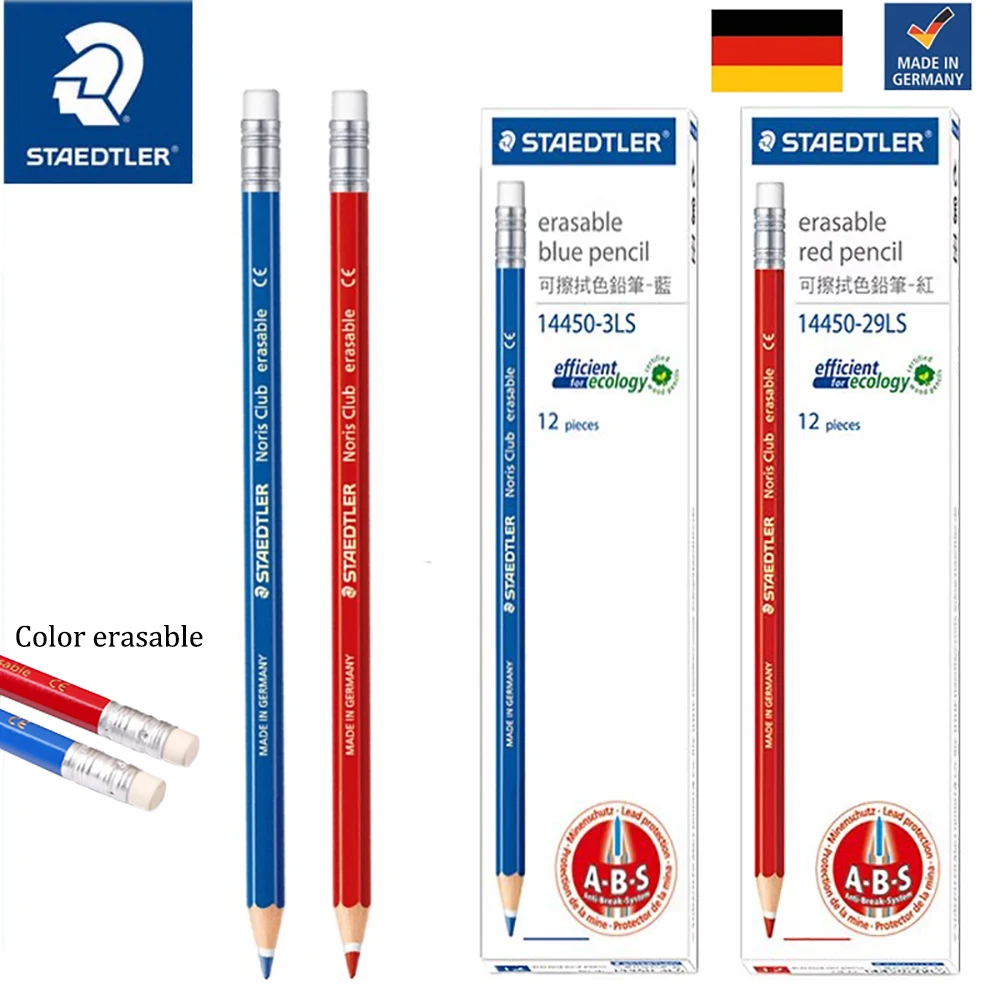 German STAEDTLER Erasable Colored Pencil 144 Anime Drawing Comes with Eraser Erasable Red and Blueblue Anti-breakage Stationery