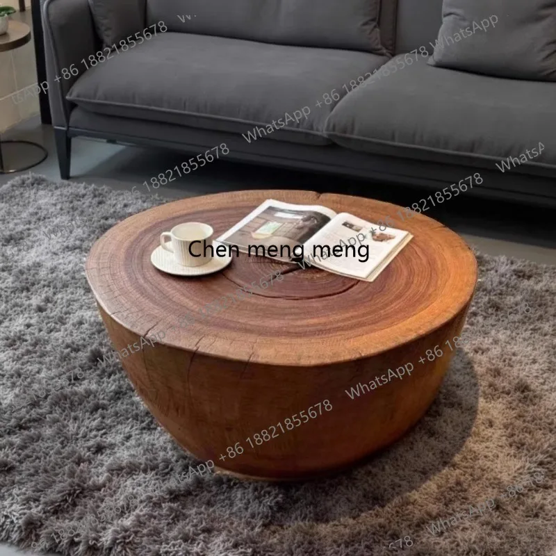 Round coffee table solid wood pier, tea table homestay, log stump, small apartment