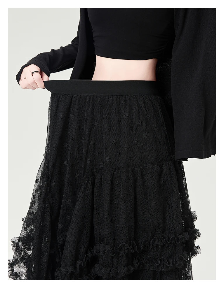Vintage Gothic Schwarze Röcke Frauen Fairycore Grunge Spitze Patchwork Trompete Rock Punk Streetwear Party Emo Alt Röcke – Detail 36