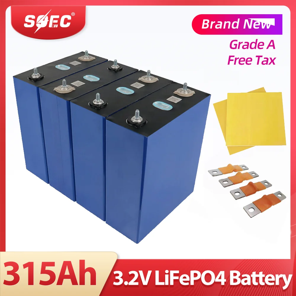 SOEC 315Ah Lifepo4 Cells 4/8/16PCS Grade A Rechargeable Battery 3.2V 315AH Lithium Iron Phosphate DIY 12V 24V 48V Battery Pack