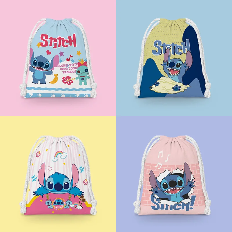 

Kawaii Disney Stitch Anime Drawstring Bag Printing Travel Bag Cute for Shopping Yoga Backpack Women Cartoon Sports Gym Sackpack