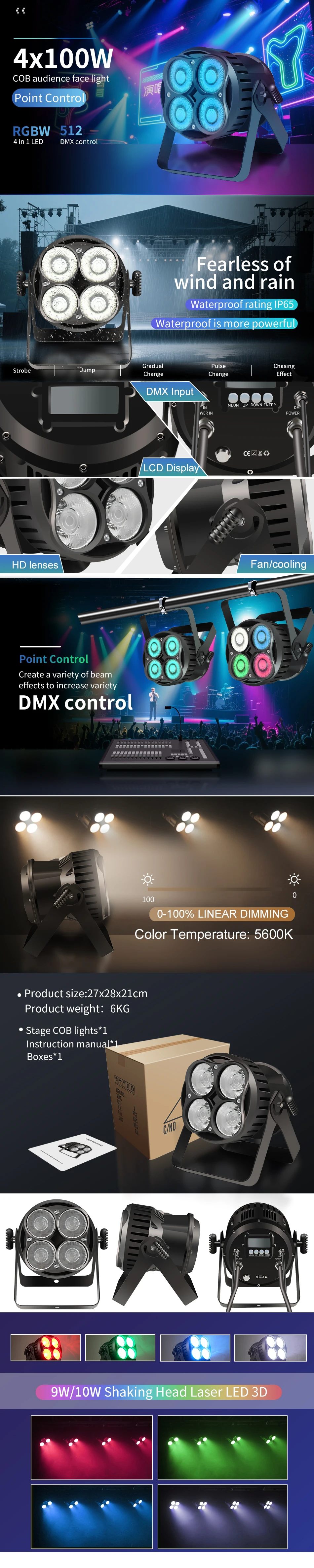1-4 Stück/RGBW 4x100W Wasserdichtes IP65 COB LED PAR Bühnenlicht für Hochzeiten, Partys oder Outdoor-Veranstaltungen, professionelles wasserdichtes Licht – Detail 1