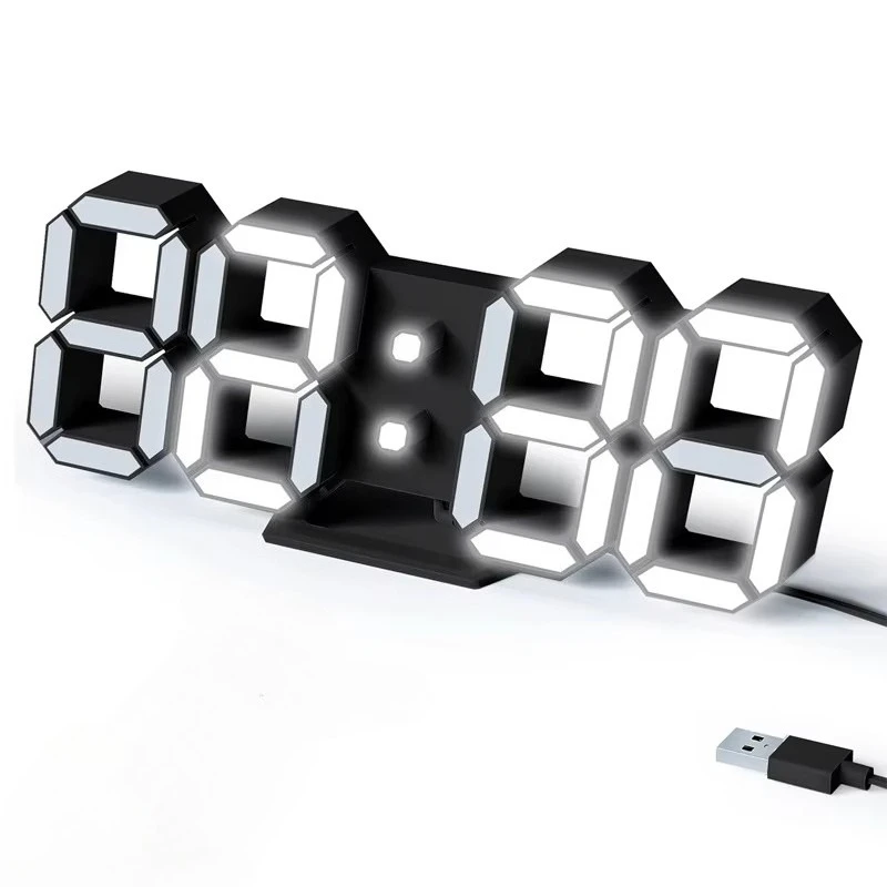LED Digital Alarm Clock 3D Three-dimensional Digital Creative Smart Photosensitive Wall Clock Electronic Simple Luminous Alarm