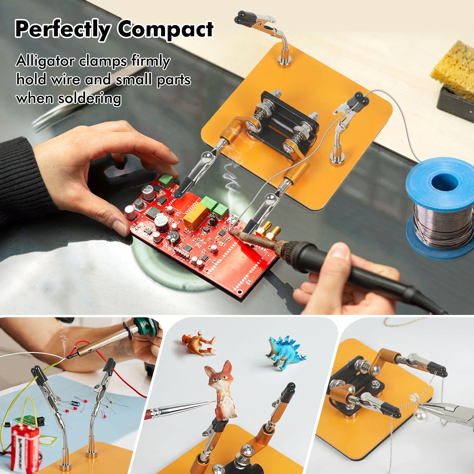 NEWACALOX Magnetic Helping Hand Soldering Third Hand Tool with Alligator Clips Flexible Metal Arms Electronic Repair Tool