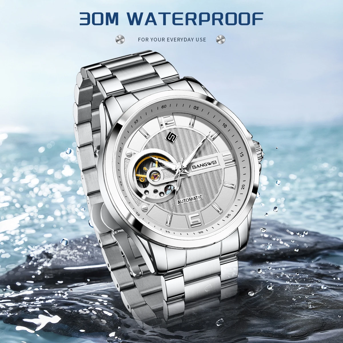 BANGWEI Couple Watches Lover's Luxury Luminous Waterproof Quartz Watches Stainless Steel Watch Men Women Watch Rareja Reloj +Box
