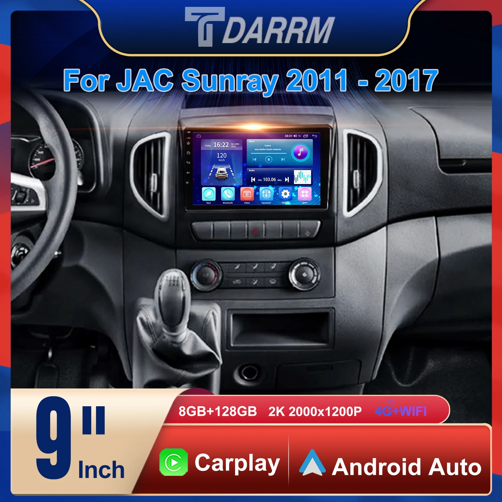 

For JAC Sunray 2011-2017 Android 12 Car Radio Multimedia Video Player GPS CarPlay 9 INCH Screen Head Unit 2K QLED Stereo