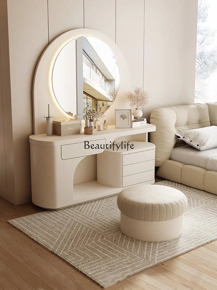 

Dresser, makeup table, bedroom, simple modern bedside table, integrated storage 2024 new light luxury cream style