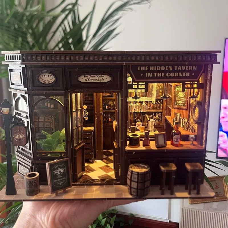 DIY Mini House Corner Tavern Model Building Kits Wooden Assembled Model Creative Bookstand Home Desktop Decor For Adult Gift