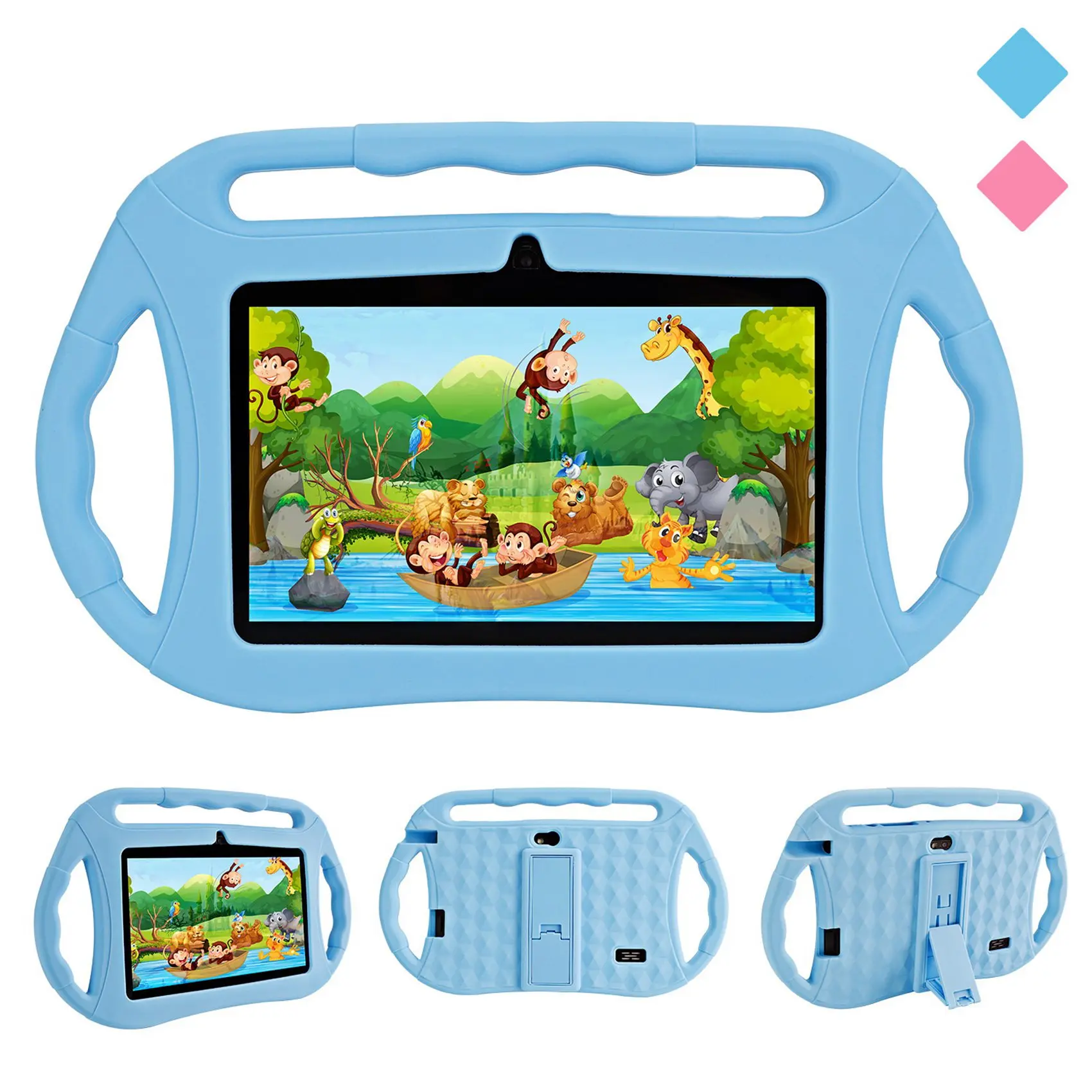 CYGJ-7 Inch Kids Tablet Quad Core Dual Camera Tablet 1GB+16GB Android10.0 Childrens Tablet Learning Tablets Blue US Plug