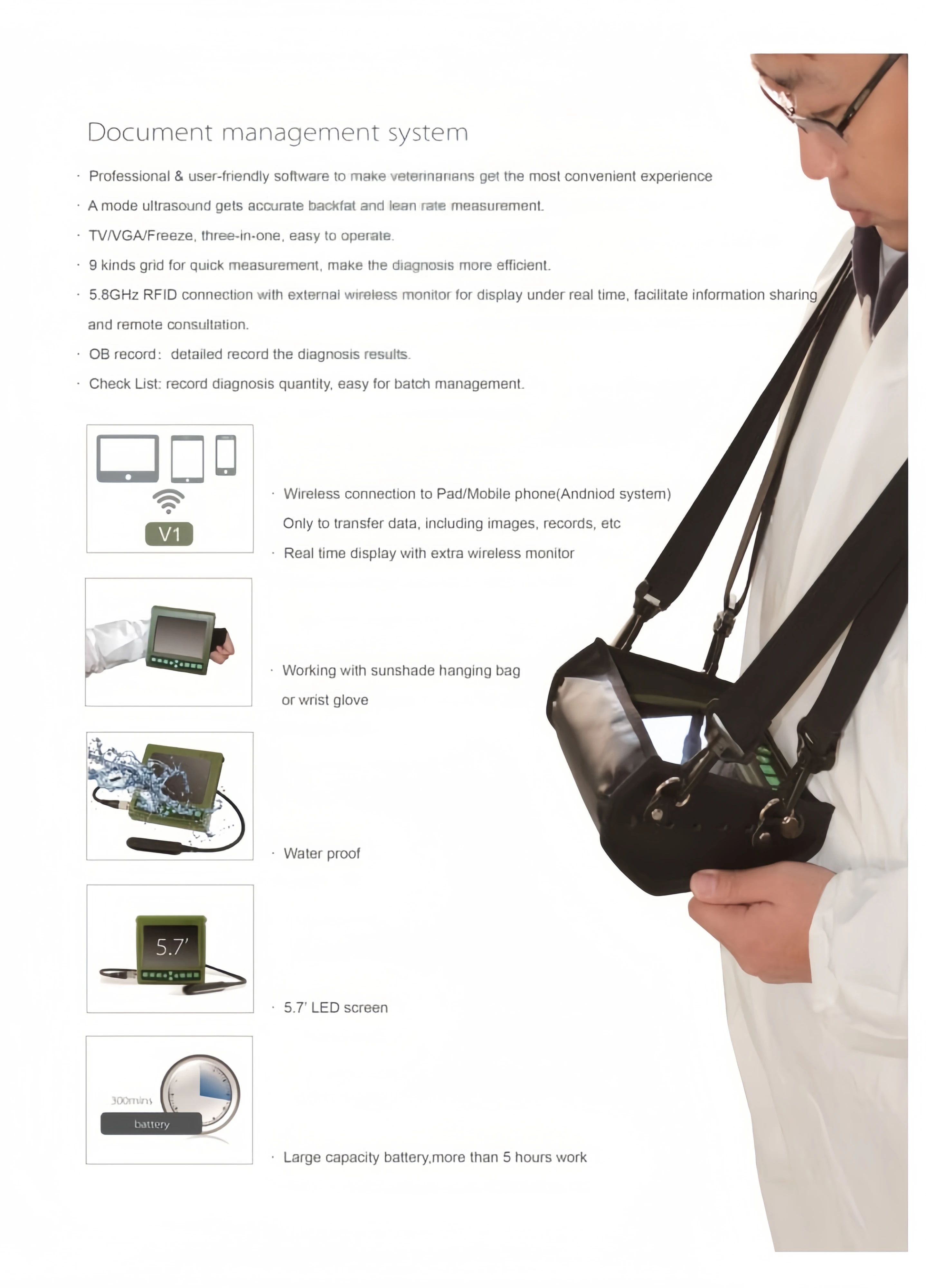Kaixin V1 Veterinary 5.7in LED Screen Big Animal Cattle Horse Cow Sheep Pregnancy Transrectal Probe Ultrasound Scanner Machine