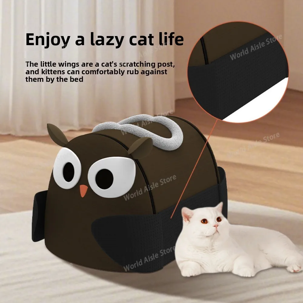 Winter Pet Bed, Four-Season Universal Semi-Enclosed Cat Bed with Scratch-Resistant & Removable Washable Cushion, Cat House