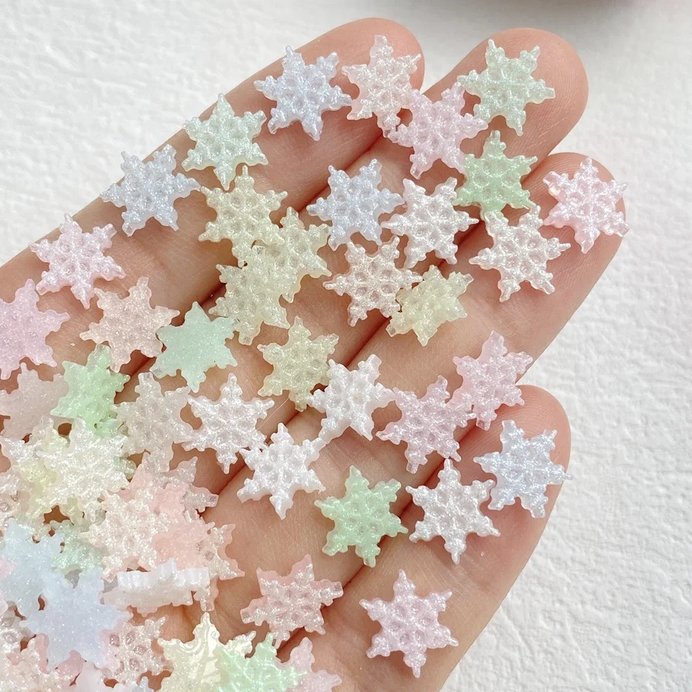 100pcs Resin Mini Colorful Christmas Snowflakes Nail Art Flatback Stone DIY Bow Scrapbook Christmas Decor Accessories Crafts