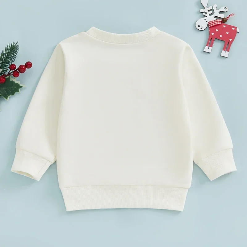 Toddler Boy Girl Christmas Sweatshirt Letter Hat Embroidery Long Sleeve Round Neck Pullover Tops Baby Clothing