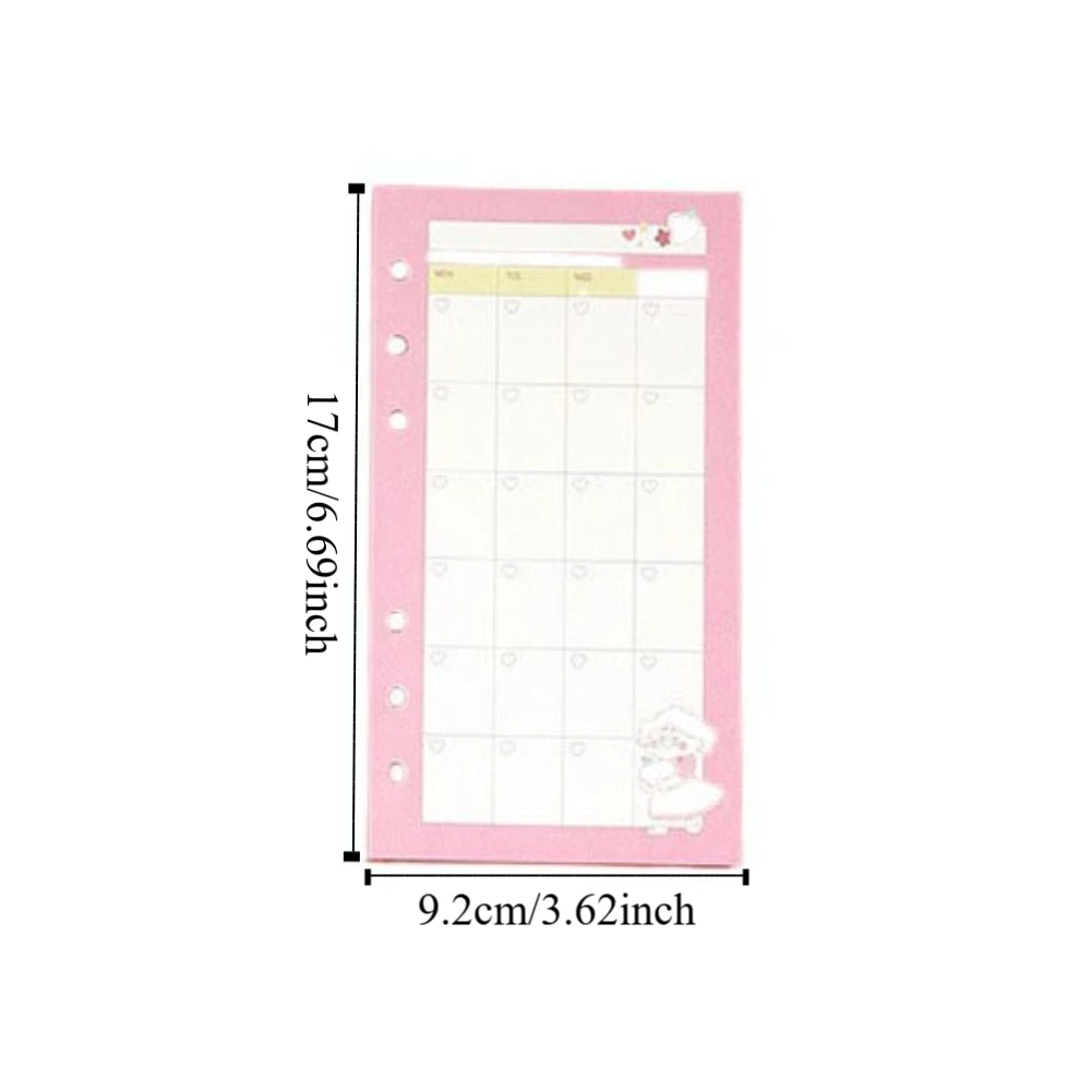 Ricarica di carta a fogli mobili Kawaii A6 80 fogli Raccoglitore a 6 fori Pagina interna Ricarica per notebook settimanale mensile Materiale scolastico