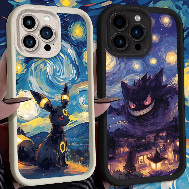 Soft Silicone Printing Phone Case for iPhone 16 15 14 13 12 11 Pro Max XS X XR 8 7 6S Plus SE 2020  Oil Painting P-Pokemon Cover