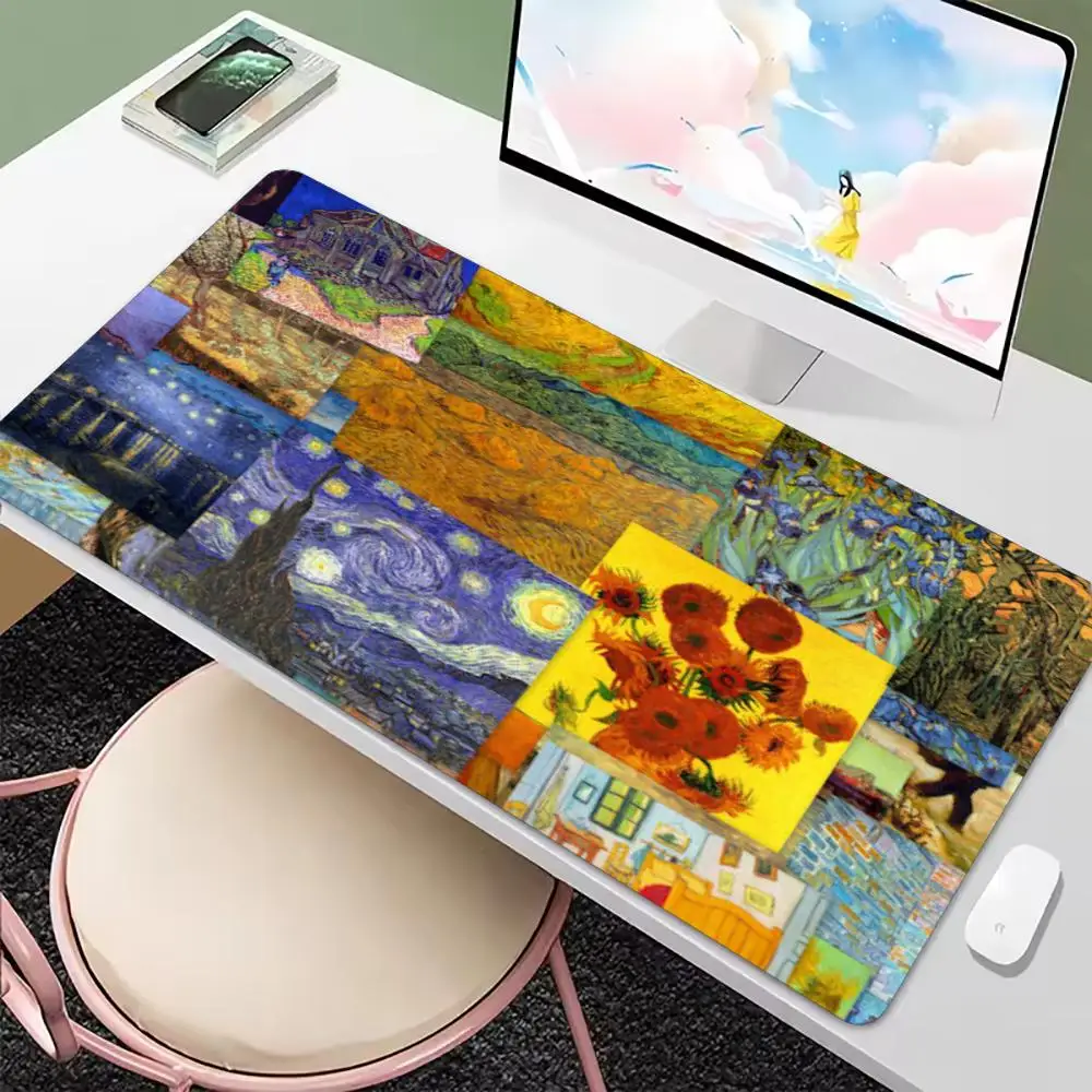 Van Gogh Oil Painting Collage Large Mouse Pad Non Slip Rubber Desk Mat for Laptop Keyboard Gaming and Daily Office Computer Use