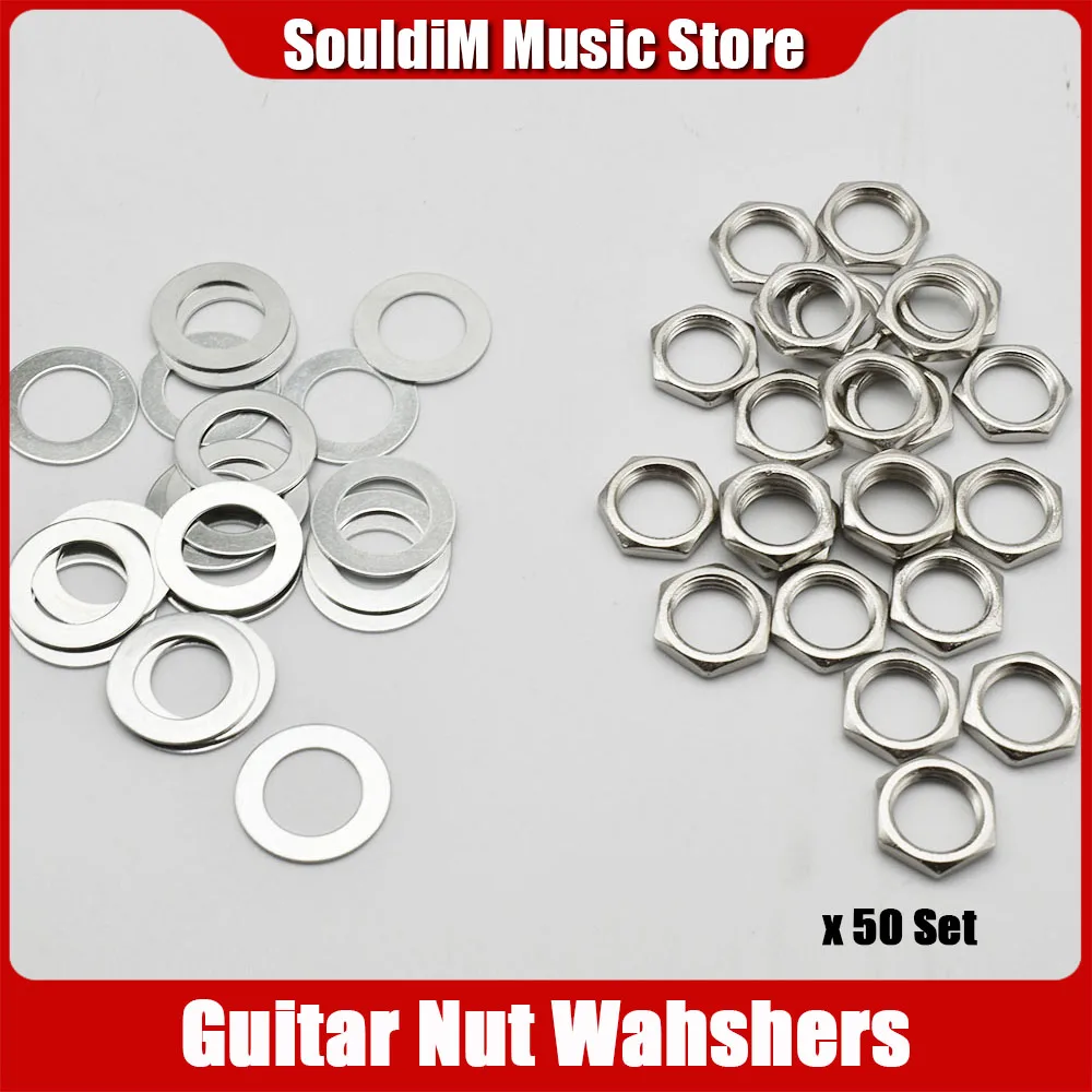 50sets Hexagon M7/M8/M9/M10/M12 Electric Bass Guitar Nut Washer for Toggle Switch Bass Guitar Switch Nut Gasket Chrome