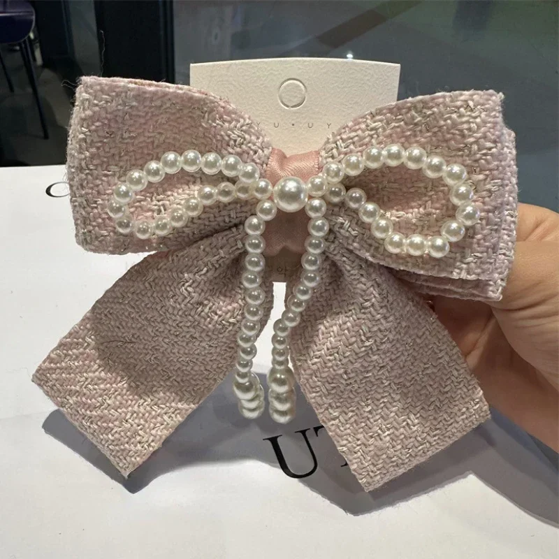 Moda perłowa kokardka spinki do włosów eleganckie spinki do włosów dla kobiet Barrettes opaska na głowę biżuteria ślubna koreańskie akcesoria do włosów nakrycia głowy