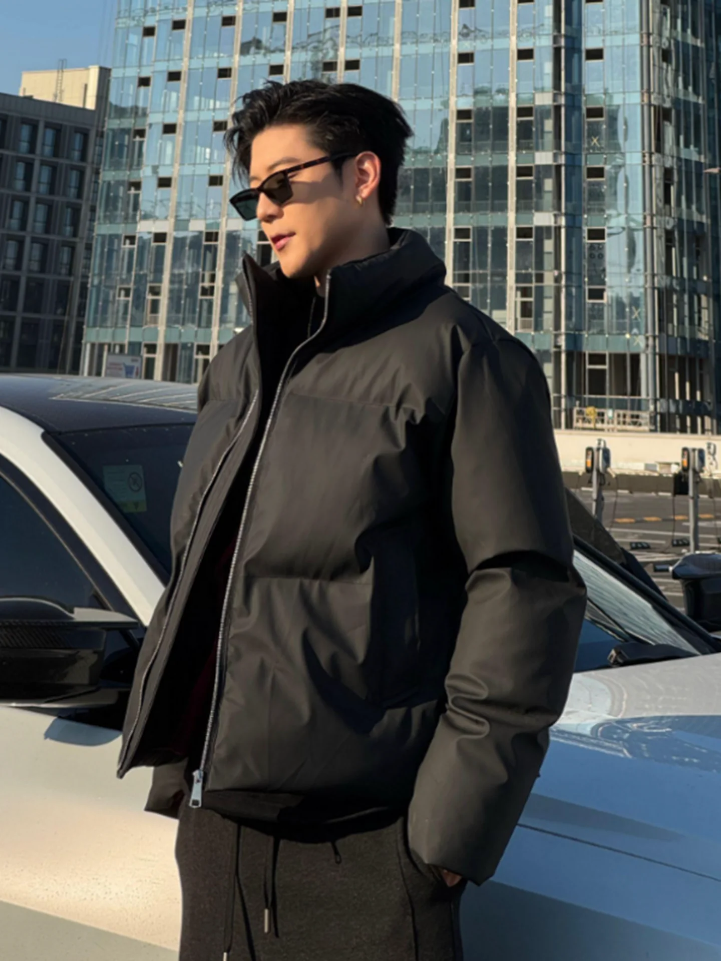 

American Sle oulder Bla PU Leather Cotton Jaet Men Winter Thiened High-End ort Cotton Clothes Outerwear