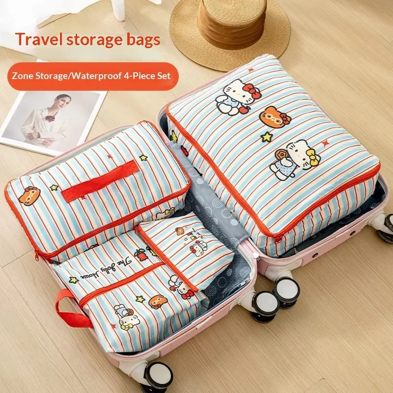 Hello Kitty Travel Storage Bags Waterproof Striped Suitcase Packing Organizers For Clothes Underwear Shoes Organization Gift view 2