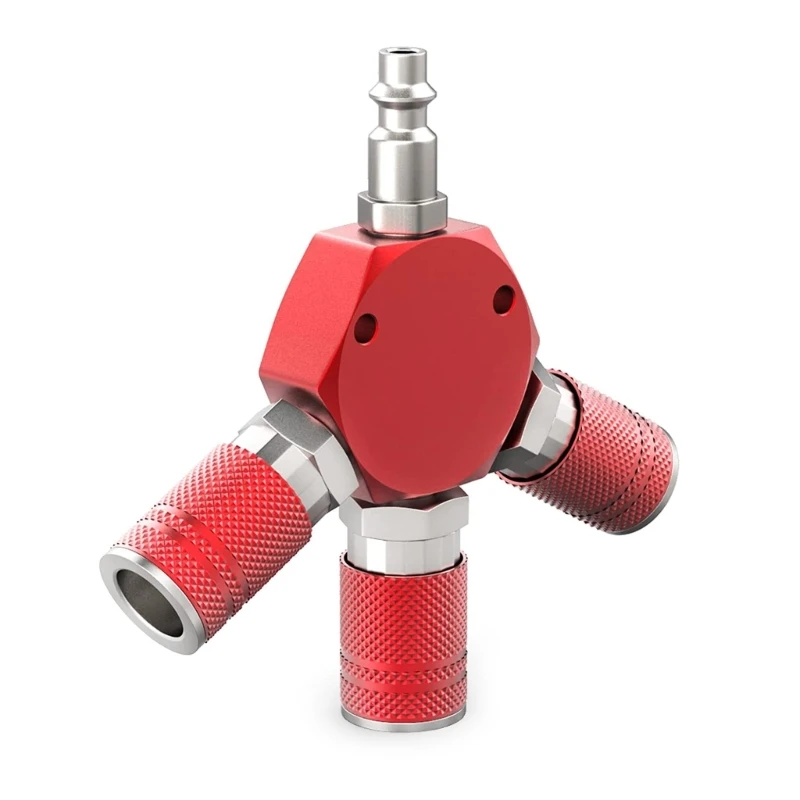 3-Way Air Manifold 4 Ports Aluminum Industrial Flat Hex Quick Connects Air Hose Splitter with Coupler and Male Plugs 87HA