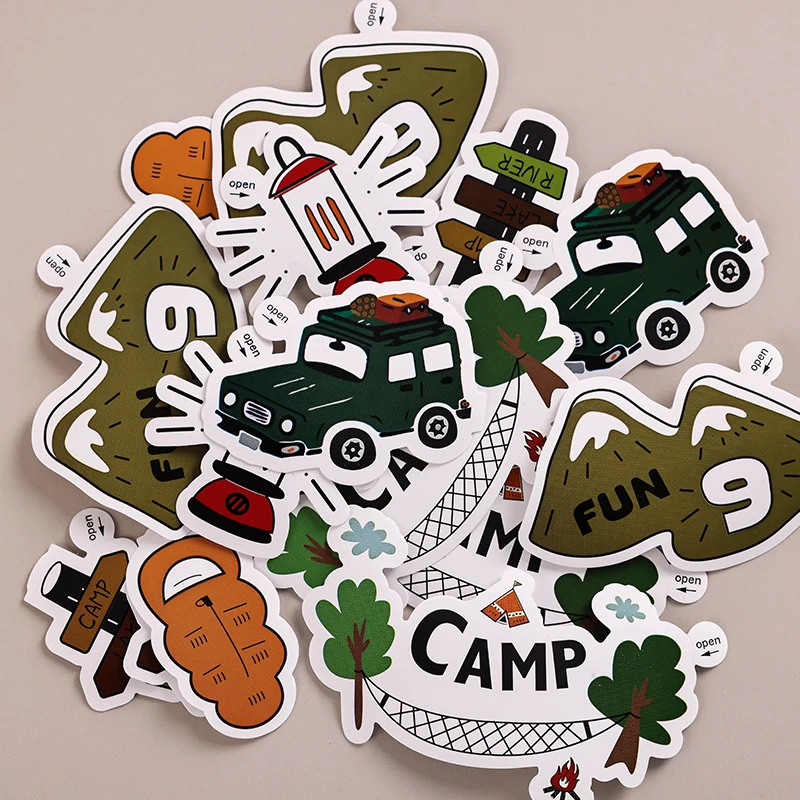 

Cartoon Outdoor Camping Element Sealing Stickers, Cute Car Stickers for Children, Educational Toy Stickers, Focus Stickers